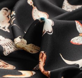 Žoržetová pletenina design MarLen tisk jednorožec černá