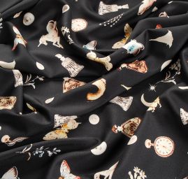 Žoržetová pletenina design MarLen tisk jednorožec černá