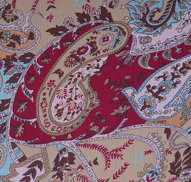 Šifon plise motiv paisely v odstínech vínové