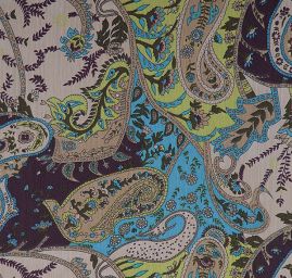 Šifon plise motiv paisley v zelených odstínech