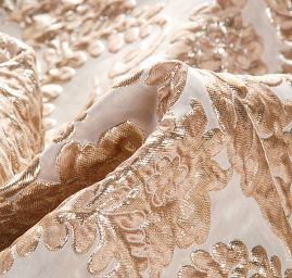 Brokát lamé zlatostříbrný velké květy béžový