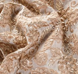 Brokát lamé zlatostříbrný velké květy béžový