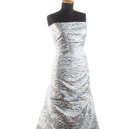 Brokát lamé zlatostříbrný velké květy sv.modrý