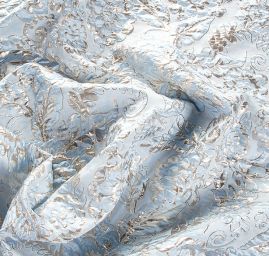 Brokát lamé zlatostříbrný velké květy sv.modrý