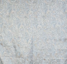 Brokát lamé zlatostříbrný velké květy sv.modrý