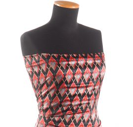 Satén pružný tisk art deco vzor červený