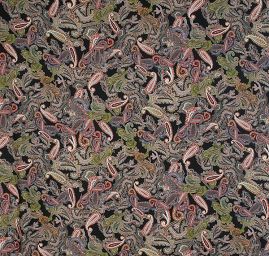 Žoržet šatový pružný vzor kašmír/paisley černý