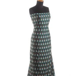 Žoržet šatový pružný tisk art deco vzor tyrkysový