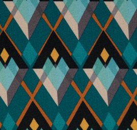 Žoržet šatový pružný tisk art deco vzor tyrkysový