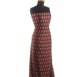 Žoržet šatový pružný tisk art deco vzor červený