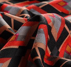 Žoržet šatový pružný tisk art deco vzor červený