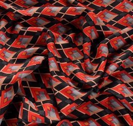 Žoržet šatový pružný tisk art deco vzor červený