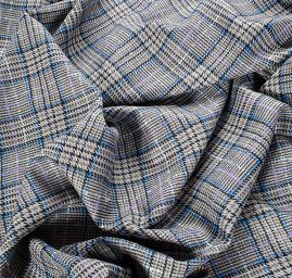 Střižní vlna látka vzor pepito/kostka modrošedá