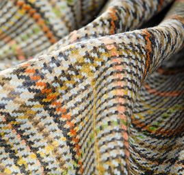 Střižní vlna vzor pepito/kostka olivověhnědá