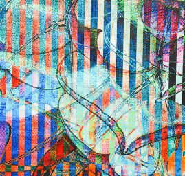 Atlas kupón květ leknínu/proužky oranžovo-modré