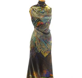 Atlas kupón květ leknínu/proužky zeleno-fialová