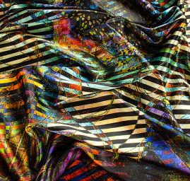 Atlas kupón květ leknínu/proužky zeleno-fialová