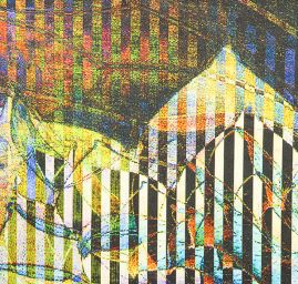 Atlas kupón květ leknínu/proužky zeleno-fialová