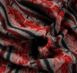 Vařená vlna etno vzor vínová/černá