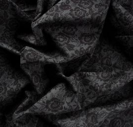 Bavlna pružná látka tisk květin černá/šedá