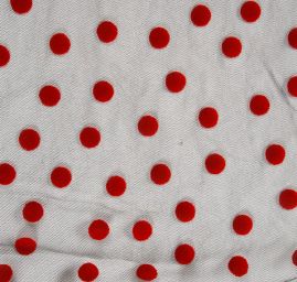 Tyl šatový sametový flock puntík černý/červený velký