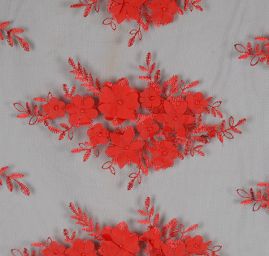 Krajka tylová plastický květ červenočerná