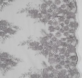 Krajka tylová plastický květ šedá