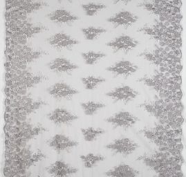 Krajka tylová plastický květ šedá