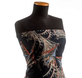 Viskozová šatová látka tisk abstraktní vzor béžová