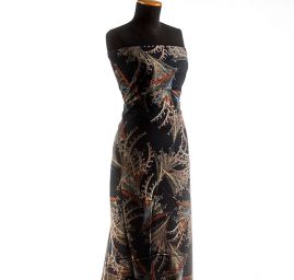 Viskozová šatová látka tisk abstraktní vzor béžová