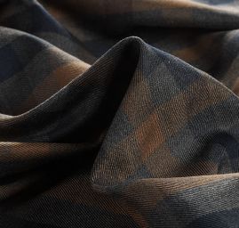 Kostýmová látka vzor kostky hnědomodrá