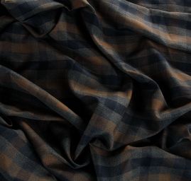 Kostýmová látka vzor kostky hnědomodrá