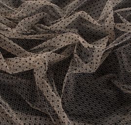 Tyl šatový sametový flock puntík hnědočerný