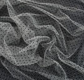 Tyl šatový sametový flock puntík béžovočerný