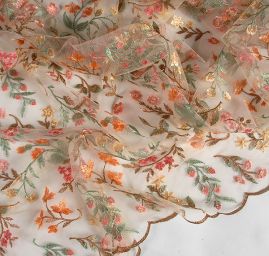 Krajka výšivka květinový vzor béžová