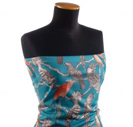 Úplet středně silný Punto tisk ptáci tyrkysová