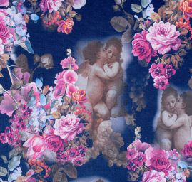 Úplet středně silný Punto tisk andílci tm.modrá