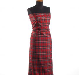 Kostýmová látka vzor kostky tartan červená/černá