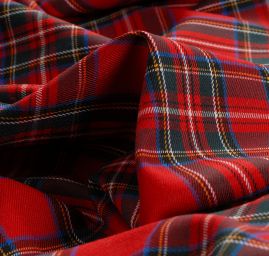 Kostýmová látka vzor kostky tartan červená/černá