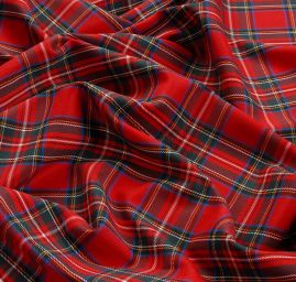 Kostýmová látka vzor kostky tartan červená/černá