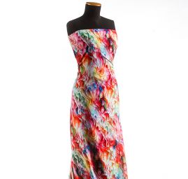 Viskozová šatová látka tisk abstrakt červenorůžová