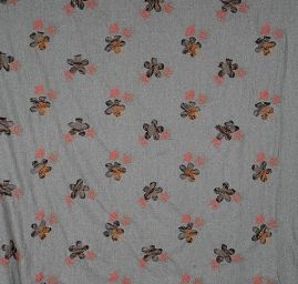 Vlněná látka s aplikací výšivky květů červená/šedá