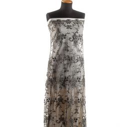 Krajka výšivka na tylu rokajl/korály/flitry šedá