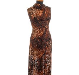 Samet vypalovaný ornamentální vzor hnědý