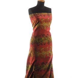 Pružný manšestr květinový vzor vínovozelený