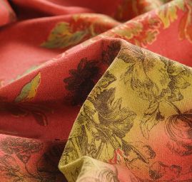 Pružný manšestr květinový vzor vínovozelený