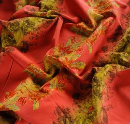 Pružný manšestr květinový vzor vínovozelený