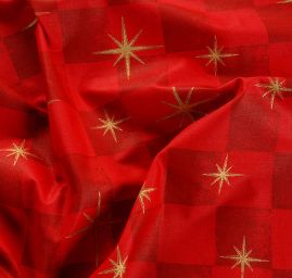 Bavlněná látka vánoční vzor hvězdy červená/zlatá 