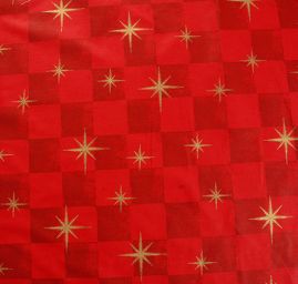 Bavlněná látka vánoční vzor hvězdy červená/zlatá 