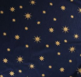Bavlněná látka vánoční motiv hvězdiček zlatá/modrá